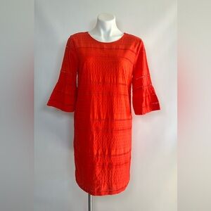 J.Crew Eyelet Red Flutter Sleeve Dress Coastal Prep Feminine Summer Chic Size 8